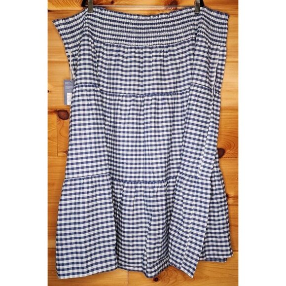 Universal Thread Blue White Check Gingham Tiered 4X Midi Long Skirt Picnic Plaid - Picture 12 of 12